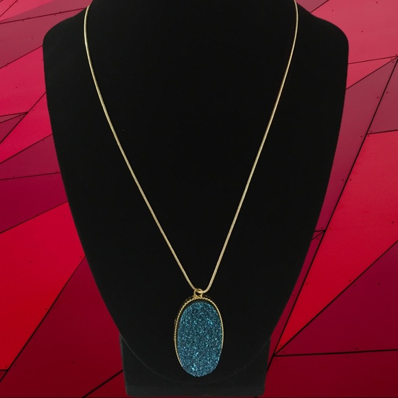Blue / gold pendant necklace, 22 in chain - Picture 2 of 5